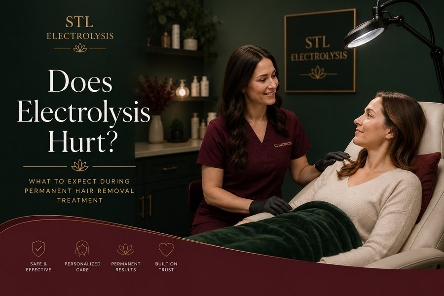 Electrolysis treatment session at Bare Radiance Studio in O'Fallon, Missouri